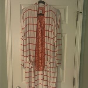 CAbi Red and White Striped Open Cardigan